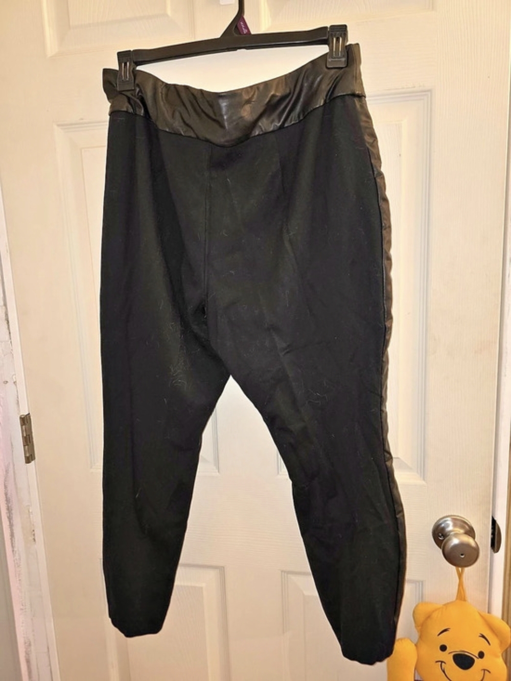 Express Columnist Ankle High Rise Faux Leather Trim Pants Black XL
